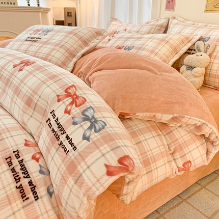 2024新款A类高克重时尚风牛奶绒加厚保暖系列套件单品-四件套 温馨