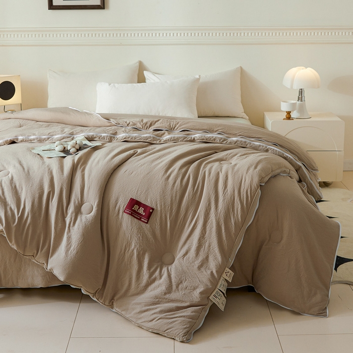 91家纺网 家纺一手货源 找家纺 创优家纺 2025新款良品针织棉子母被春秋被冬被二合一拉链款子母被 立体条纹-卡其