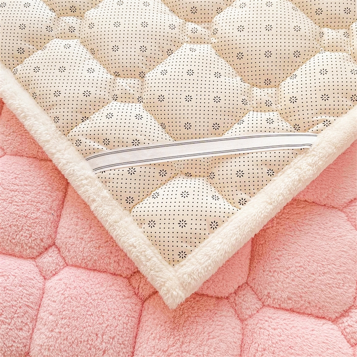 91家纺网 家纺一手货源 找家纺 雯豆家纺 2024新款泰迪绒床垫床护垫加厚北极绒床褥子印花小清新床垫子 泰迪绒床褥-玉粉