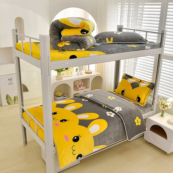 91家纺网 家纺一手货源 找家纺 绒品荟家纺 2025新款加厚牛奶绒三件套金貂绒法莱绒冬季床单款床笠款学生宿舍单人三件套 迷你兔