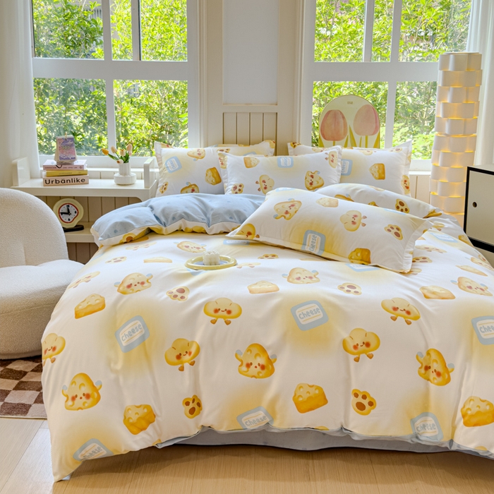 91家纺网 家纺一手货源 找家纺 佑佳家纺 2024新款140克磨毛印花植物羊绒单被套磨毛四件套 午后甜点