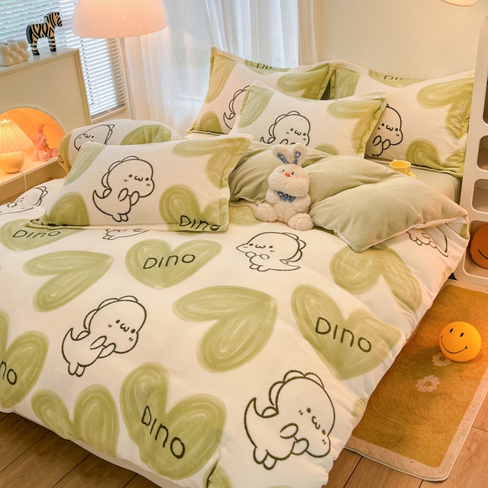 91家纺网 家纺一手货源 找家纺 2024新款A类高克重时尚风牛奶绒加厚保暖系列--枕套 爱心小龙