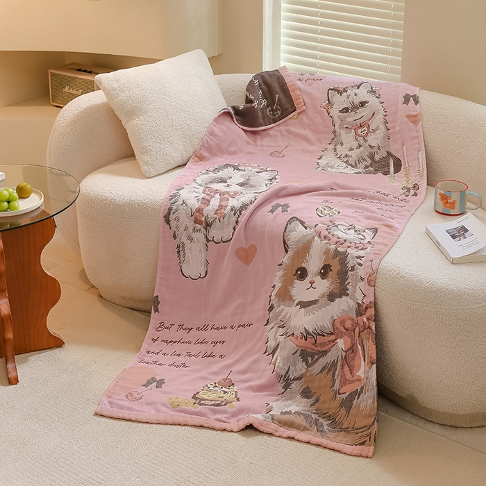 91家纺网 家纺一手货源 找家纺 雯雨家纺 2024新款四层全棉纱布浴巾加大毛巾80*160cm 公主猫