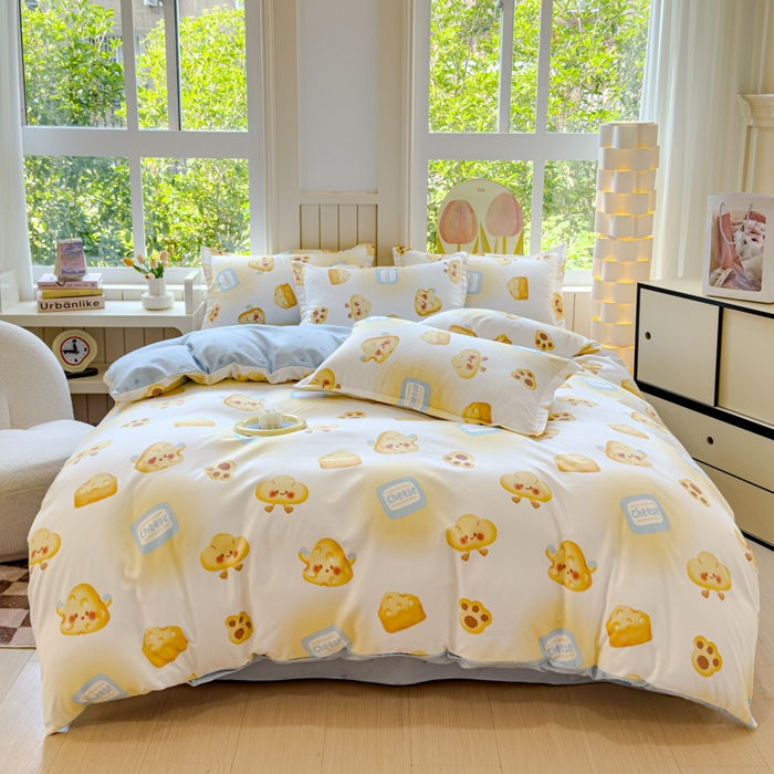 91家纺网 家纺一手货源 找家纺 佑佳家纺 2024新款140克磨毛印花植物羊绒单被套磨毛四件套 午后甜点