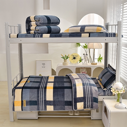 91家纺网 家纺一手货源 找家纺 绒品荟家纺 2025新款加厚牛奶绒三件套金貂绒法莱绒冬季床单款床笠款学生宿舍单人三件套 时尚格