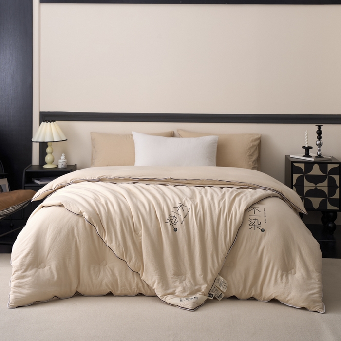 91家纺网 家纺一手货源 找家纺 维洋家纺 2025新款不染原棉大豆被-子母被 不染卡其