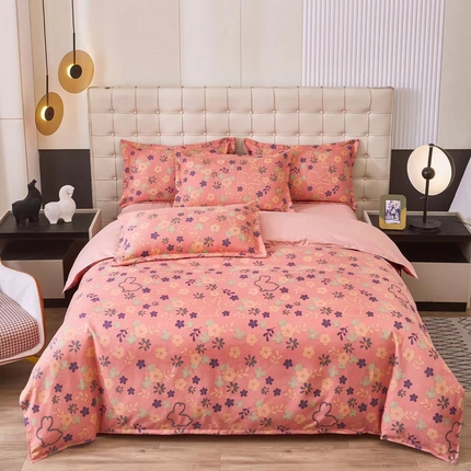 91家纺网 家纺一手货源 找家纺 佑佳家纺 2024新款140克磨毛印花植物羊绒单被套磨毛四件套 可爱萌兔-粉