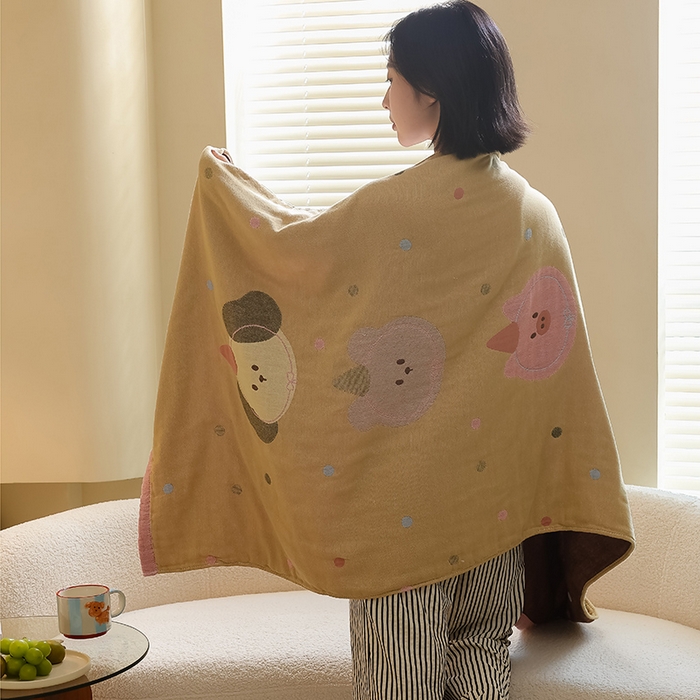 91家纺网 家纺一手货源 找家纺 雯雨家纺 2024新款四层全棉纱布浴巾加大毛巾80*160cm 点点猫