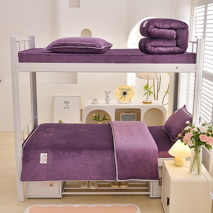 91家纺网 家纺一手货源 找家纺 绒品荟家纺 2025新款加厚牛奶绒三件套金貂绒法莱绒冬季床单款床笠款学生宿舍单人三件套 丁香紫