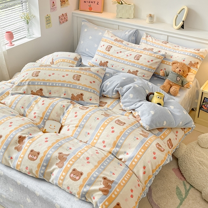 91家纺网 家纺一手货源 找家纺 （总）桃子家居 2024新款小清新卡通加厚牛奶绒全工艺200克印花牛奶绒系列四件套