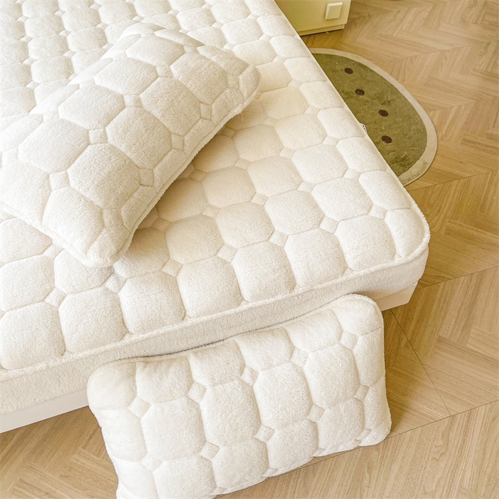 91家纺网 家纺一手货源 找家纺 雯豆家纺 2024冬款新品泰迪绒夹棉床笠三件套北极绒床垫保护套加厚保暖床笠 泰迪绒床笠-奶昔白