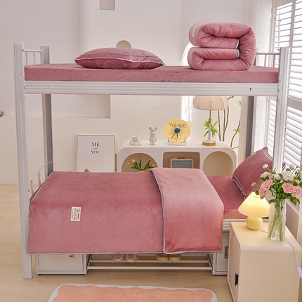 91家纺网 家纺一手货源 找家纺 绒品荟家纺 2025新款加厚牛奶绒三件套金貂绒法莱绒冬季床单款床笠款学生宿舍单人三件套 浅豆沙