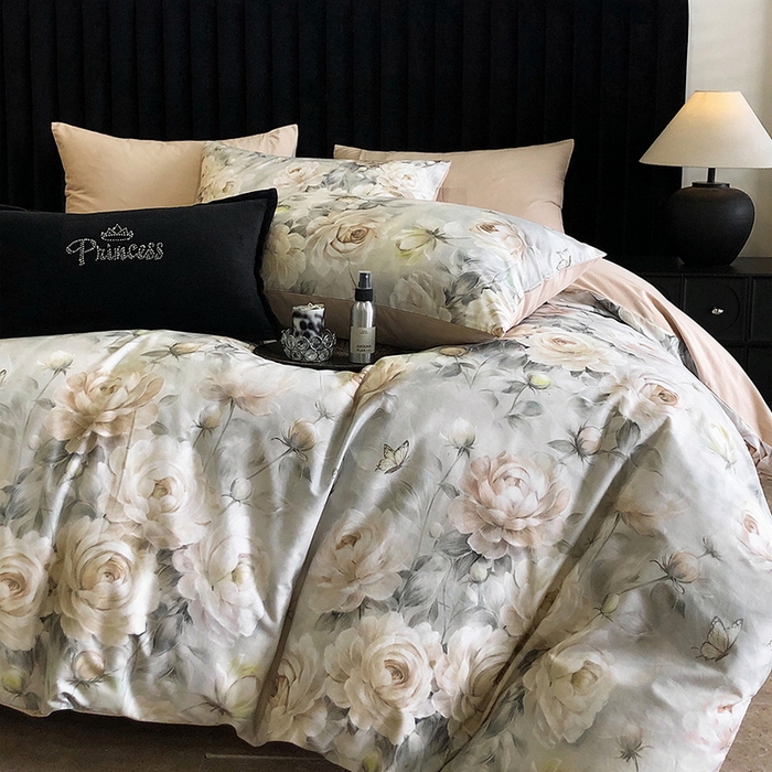 91家纺网 家纺一手货源 找家纺 立奥被业 2024新款全棉高密磨毛数码印花四件套 希雅金