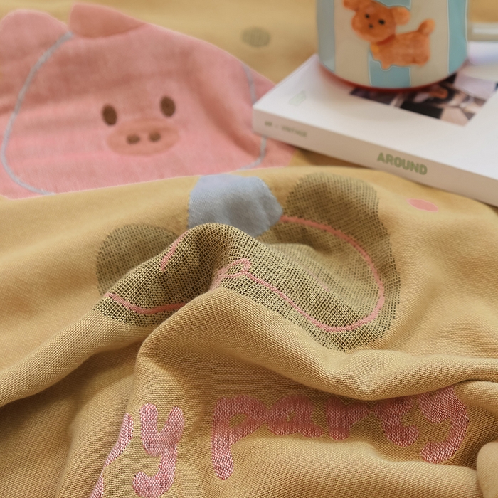 91家纺网 家纺一手货源 找家纺 雯雨家纺 2024新款四层全棉纱布浴巾加大毛巾80*160cm 点点猫