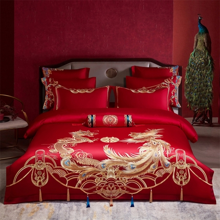 91家纺网 家纺一手货源 找家纺 （总）红番天婚庆 2025新款全棉刺绣新中式婚庆四件套多件套