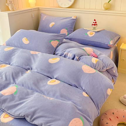 91家纺网 家纺一手货源 找家纺 （总）桃子家居 2024新款小清新卡通加厚牛奶绒全工艺200克印花牛奶绒系列四件套