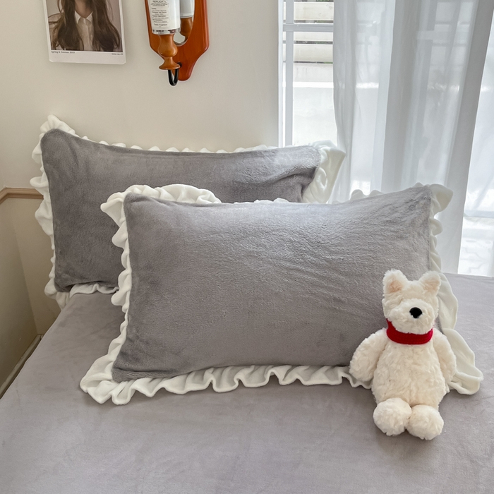 91家纺网 家纺一手货源 找家纺 星座家纺 2025新款牛奶绒花边床裙款四件套 床裙款-雅士灰