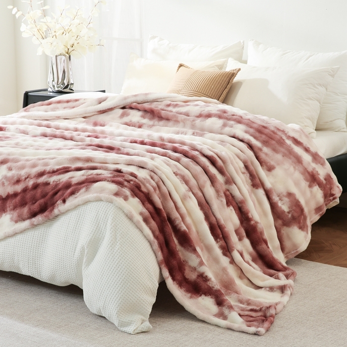 91家纺网 家纺一手货源 找家纺 巴木赫 2024新款300克印花泡泡毛毯毯子 红棕