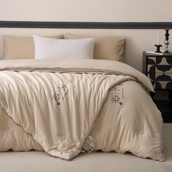 91家纺网 家纺一手货源 找家纺 维洋家纺 2025新款不染原棉大豆被-子母被 不染卡其