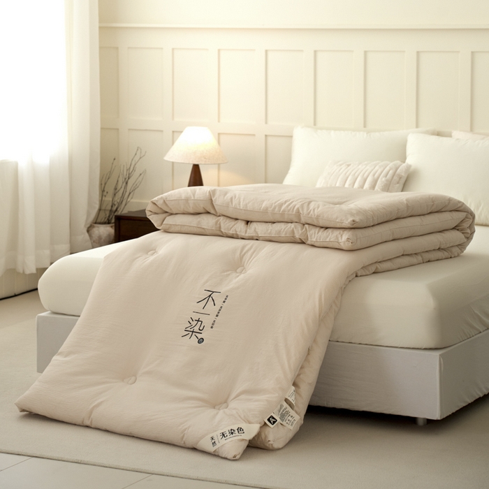 91家纺网 家纺一手货源 找家纺 维洋家纺 2025新款不染原棉大豆被-单被 卡其