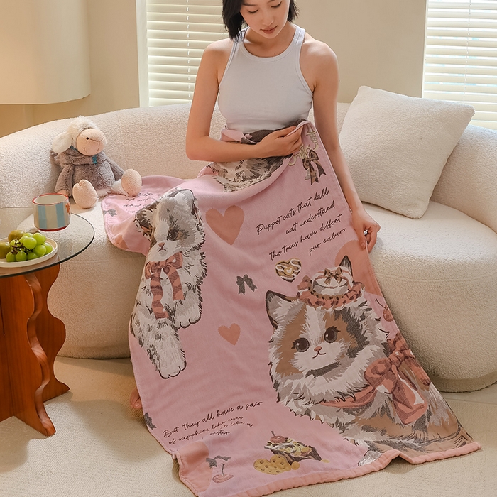 91家纺网 家纺一手货源 找家纺 雯雨家纺 2024新款四层全棉纱布浴巾加大毛巾80*160cm 公主猫