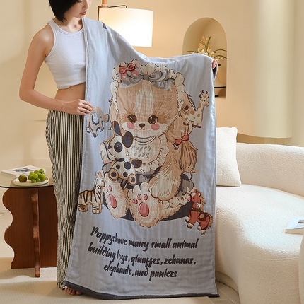 雯雨家纺 2024新款四层全棉纱布浴巾加大毛巾80*160cm 积木猫