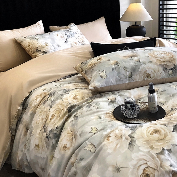 91家纺网 家纺一手货源 找家纺 立奥被业 2024新款全棉高密磨毛数码印花四件套 希雅金