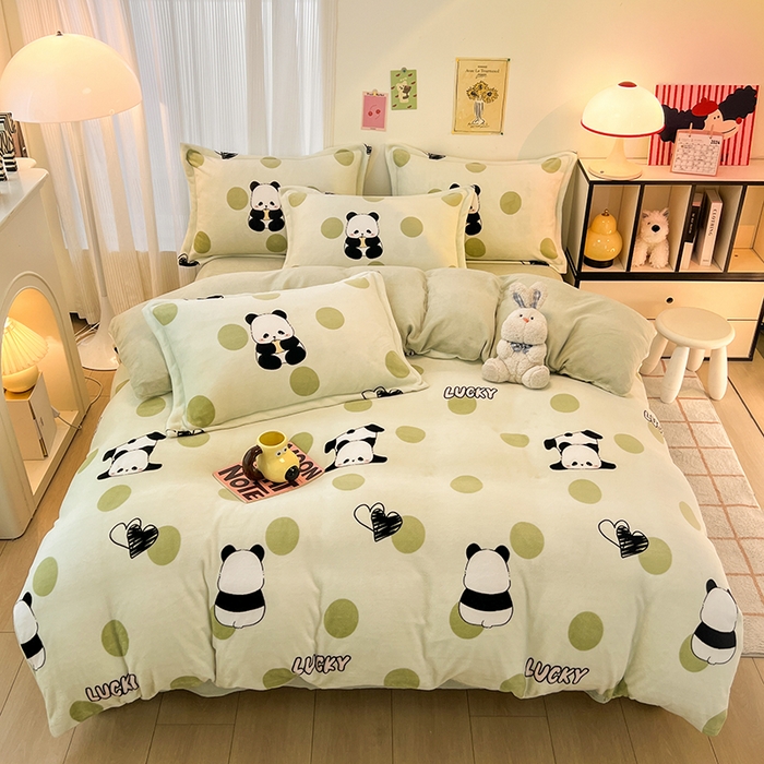 91家纺网 家纺一手货源 找家纺 2024新款A类高克重时尚风牛奶绒加厚保暖系列套件单品-被套 波点熊猫