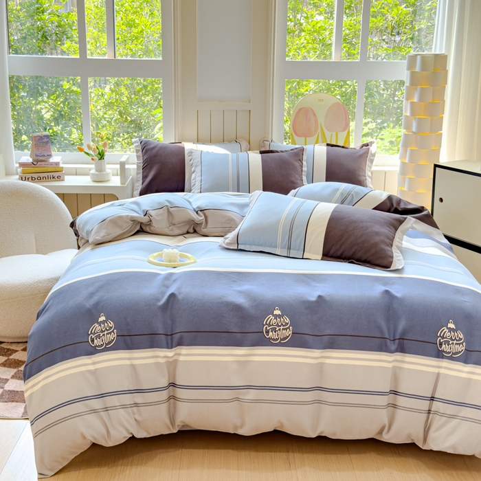 91家纺网 家纺一手货源 找家纺 佑佳家纺 2024新款140克磨毛印花植物羊绒单被套磨毛四件套 格兰