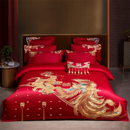 91家纺网 家纺一手货源 找家纺 （总）红番天婚庆 2025新款全棉刺绣新中式婚庆四件套多件套