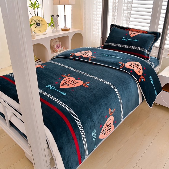 91家纺网 家纺一手货源 找家纺 绒品荟家纺 2025新款加厚牛奶绒三件套金貂绒法莱绒冬季床单款床笠款学生宿舍单人三件套 匆匆那年