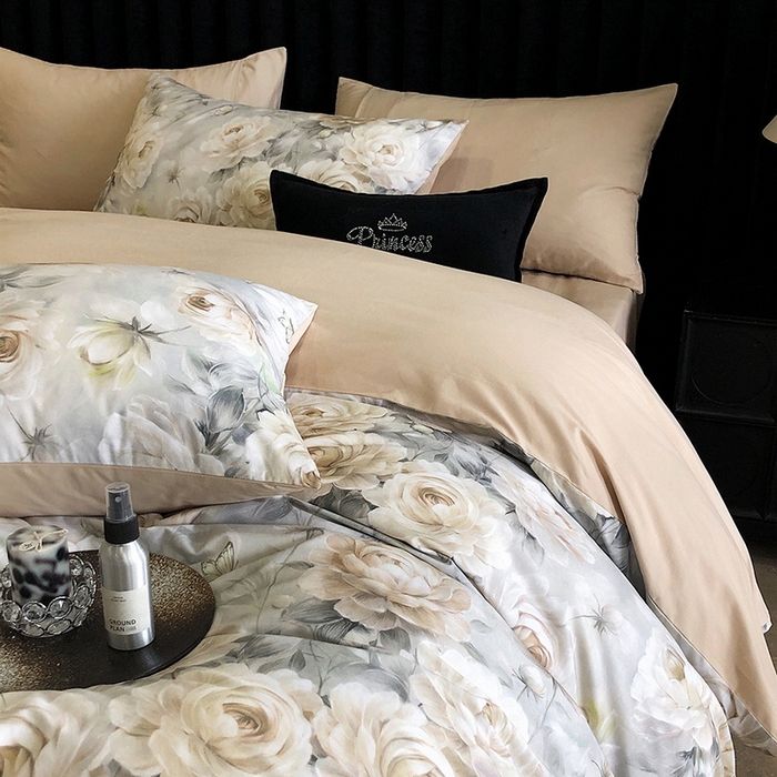 91家纺网 家纺一手货源 找家纺 立奥被业 2024新款全棉高密磨毛数码印花四件套 希雅金