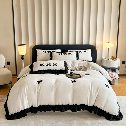 91家纺网 家纺一手货源 找家纺 （总）艺玲家纺 2024新品韩版公主法式牛奶绒毛巾绣刺绣花边四件套