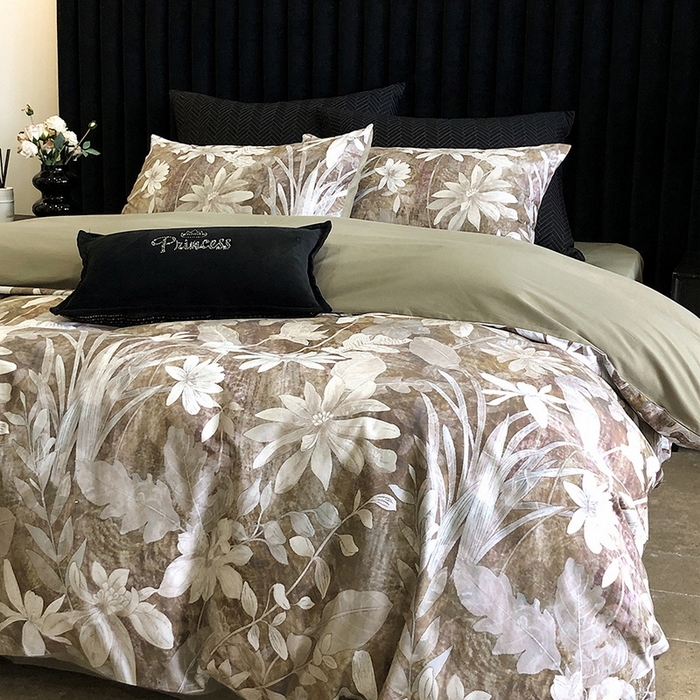 91家纺网 家纺一手货源 找家纺 立奥被业 2024新款全棉高密磨毛数码印花四件套 青棠绿