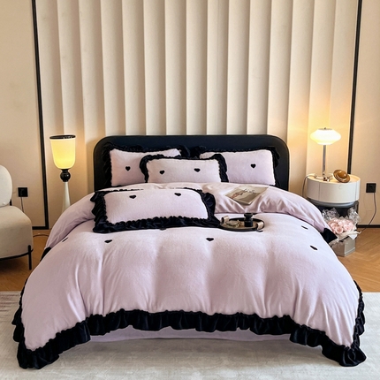 91家纺网 家纺一手货源 找家纺 （总）艺玲家纺 2024新品韩版公主法式牛奶绒毛巾绣刺绣花边四件套