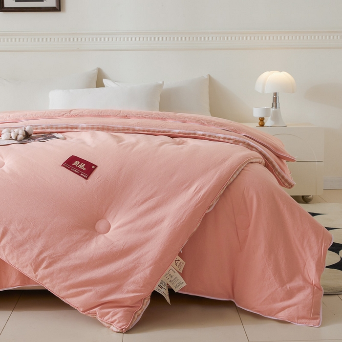 91家纺网 家纺一手货源 找家纺 创优家纺 2025新款良品针织棉子母被春秋被冬被二合一拉链款子母被 立体粉小格-粉