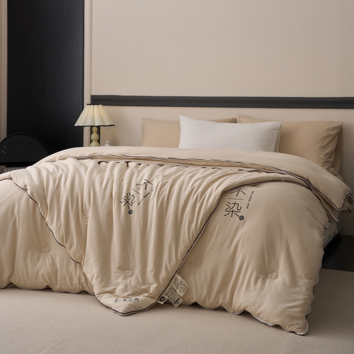 91家纺网 家纺一手货源 找家纺 维洋家纺 2025新款不染原棉大豆被-子母被 不染卡其