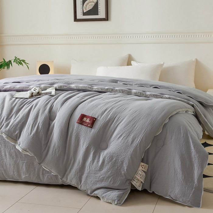 91家纺网 家纺一手货源 找家纺 创优家纺 2025新款良品针织棉子母被春秋被冬被二合一拉链款子母被 立体条纹-浅灰