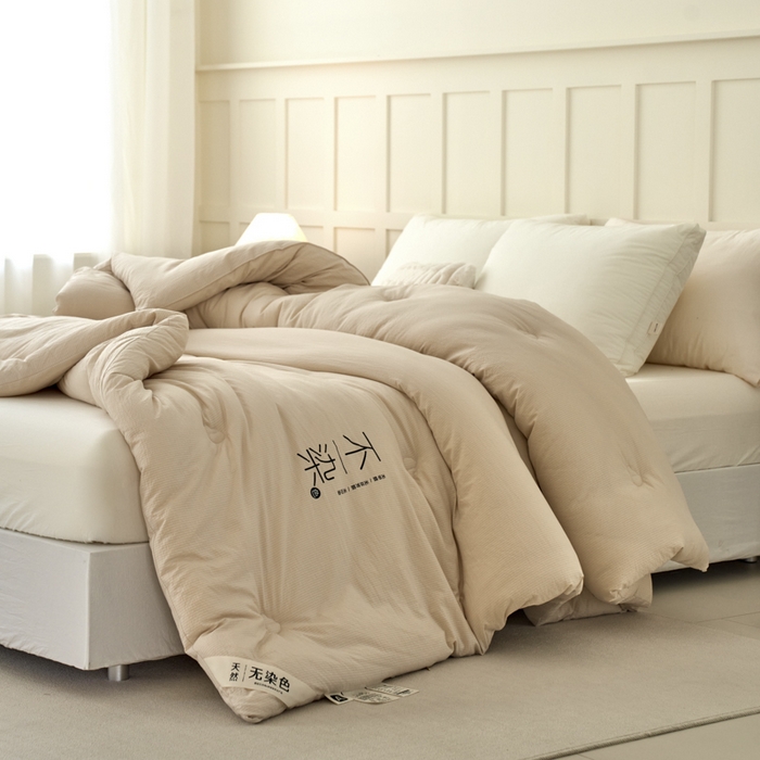 91家纺网 家纺一手货源 找家纺 维洋家纺 2025新款不染原棉大豆被-单被 卡其
