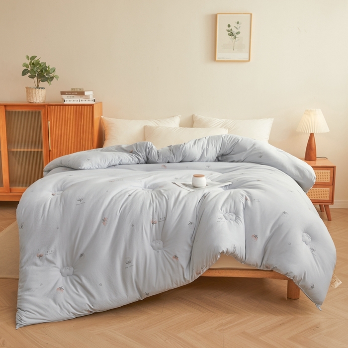 91家纺网 家纺一手货源 找家纺 壹张床 2025新款A类新疆棉花被糯糯棉子母被冬被印花被芯春秋被学生被子母扣系列 灰色