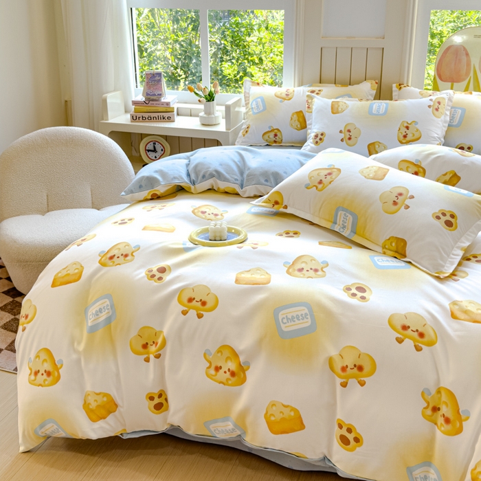 91家纺网 家纺一手货源 找家纺 佑佳家纺 2024新款140克磨毛印花植物羊绒单被套磨毛四件套 午后甜点