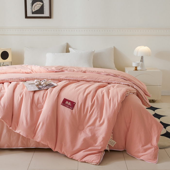 91家纺网 家纺一手货源 找家纺 创优家纺 2025新款良品针织棉子母被春秋被冬被二合一拉链款子母被 立体粉小格-粉