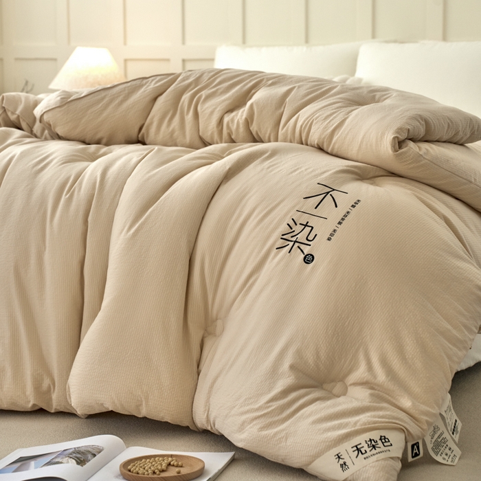 91家纺网 家纺一手货源 找家纺 维洋家纺 2025新款不染原棉大豆被-单被 卡其