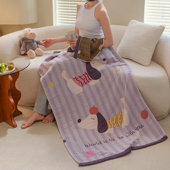 91家纺网 家纺一手货源 找家纺 雯雨家纺 2024新款四层全棉纱布浴巾加大毛巾80*160cm 平安狗