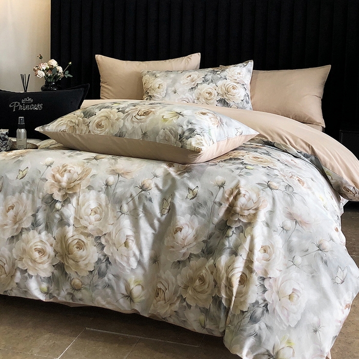 91家纺网 家纺一手货源 找家纺 立奥被业 2024新款全棉高密磨毛数码印花四件套 希雅金