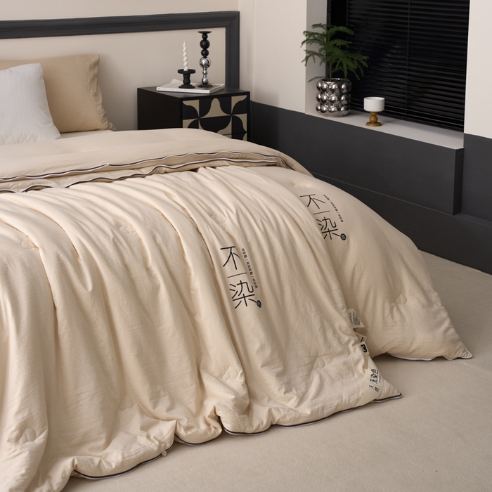 91家纺网 家纺一手货源 找家纺 维洋家纺 2025新款不染原棉大豆被-子母被 不染卡其