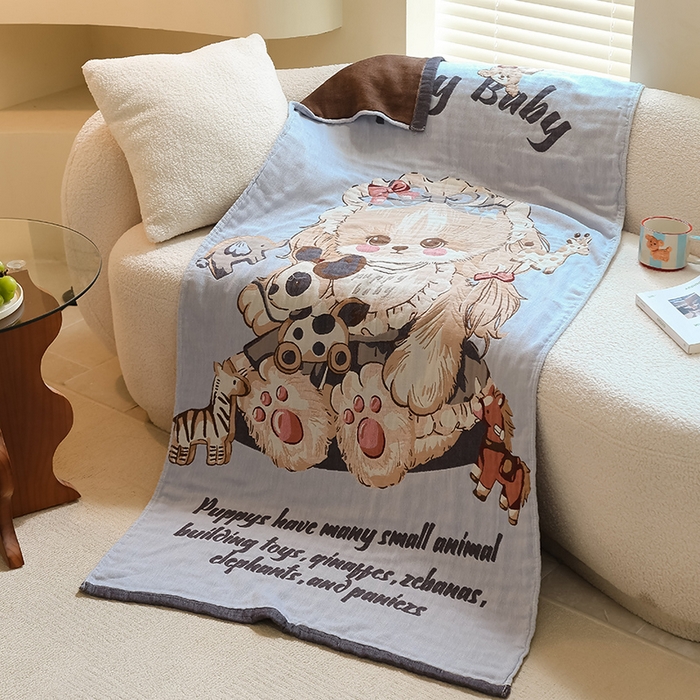 91家纺网 家纺一手货源 找家纺 雯雨家纺 2024新款四层全棉纱布浴巾加大毛巾80*160cm 积木猫