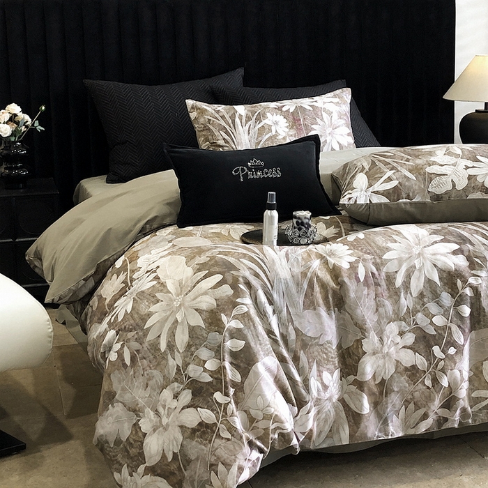 91家纺网 家纺一手货源 找家纺 立奥被业 2024新款全棉高密磨毛数码印花四件套 青棠绿