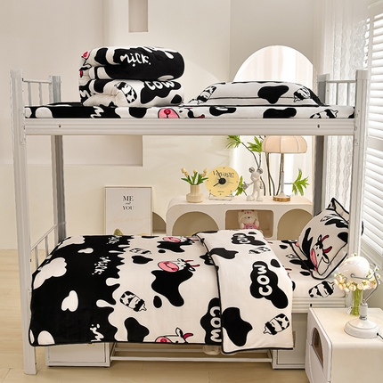 91家纺网 家纺一手货源 找家纺 绒品荟家纺 2025新款加厚牛奶绒三件套金貂绒法莱绒冬季床单款床笠款学生宿舍单人三件套 萌萌牛