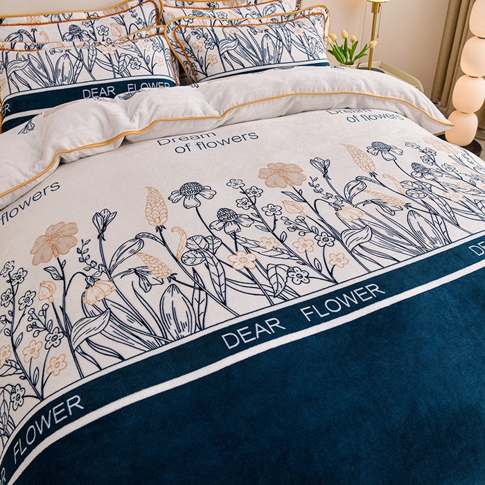 91家纺网 家纺一手货源 找家纺 赫本家纺  2025新品8-9斤爆品牛奶绒四件套床裙款金雕绒法莱绒四套件 浪漫生活